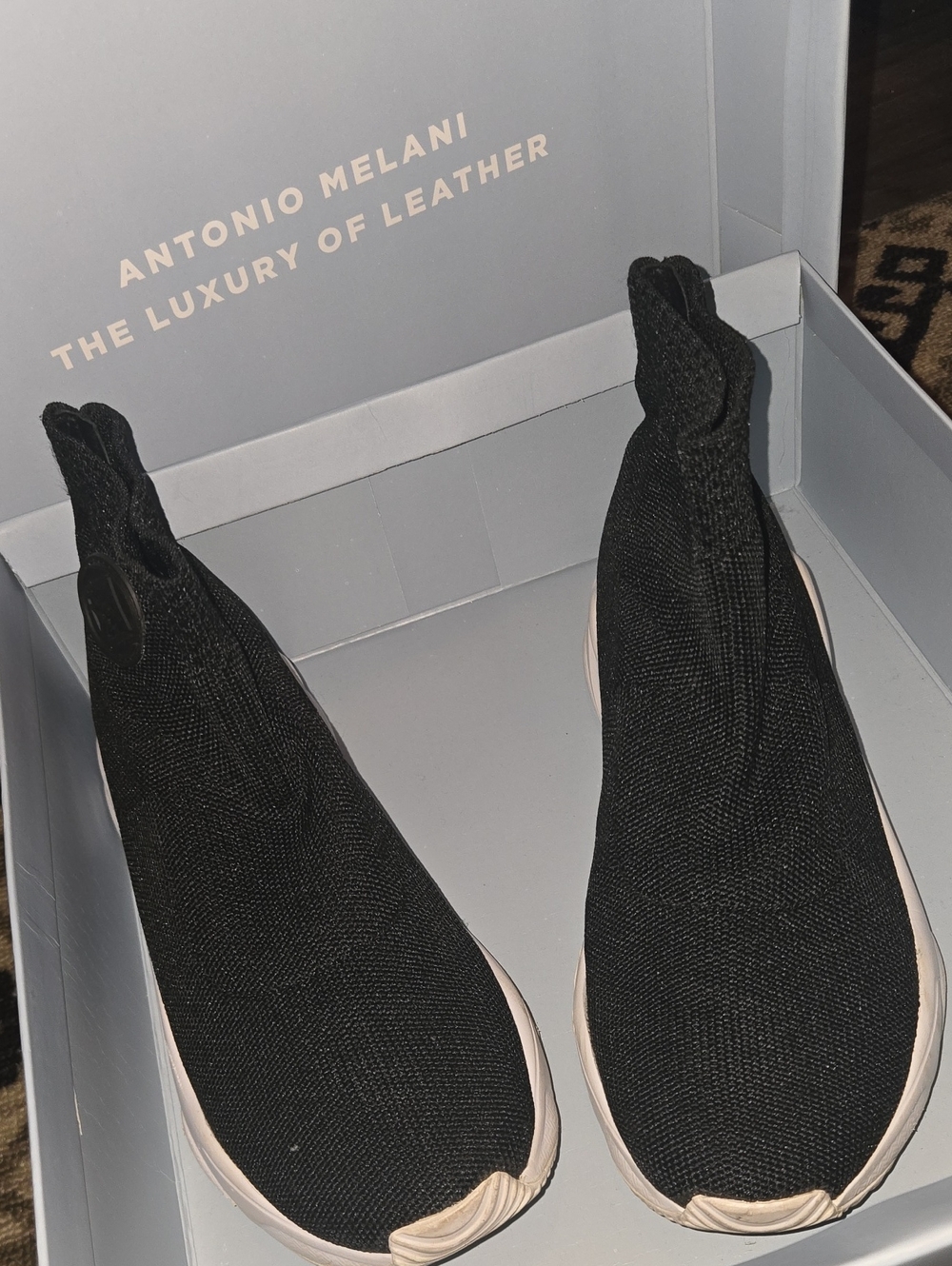 ANTONIO MELANI Black Knit Slip-On Sneakers with White Trim